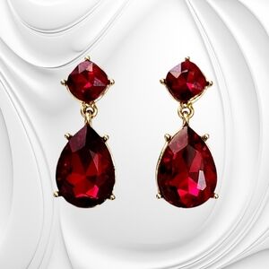 Red And Gold Tone Crystal Teardrop Earrings New